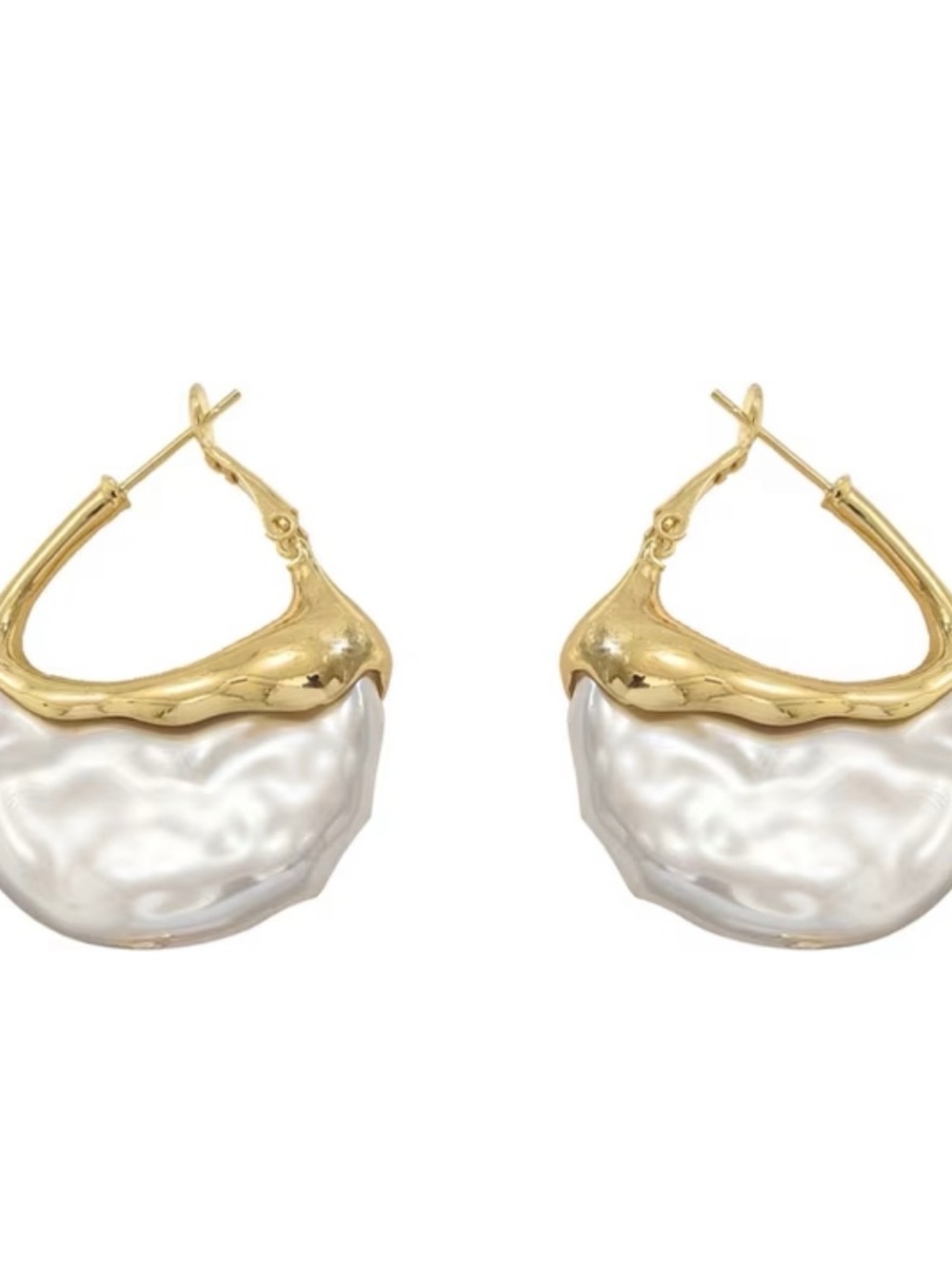 Anthropologie Gold Tone Pearlescent Hoop Earrings Statement Bridal Jewelry NWOT - Picture 3 of 5